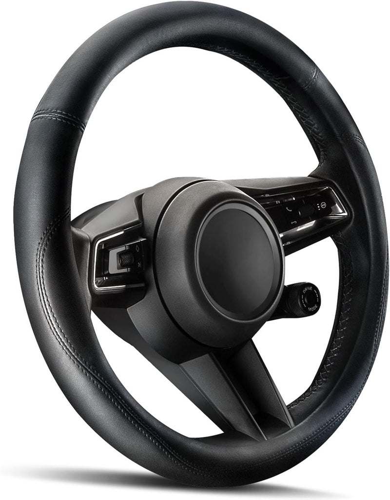 HOTOR Car Steering Wheel Cover - Universal Car Accessory for Diverse Cars, Leather Cover with Anti-Slip Lining, for Steering Wheel with a Diameter of 15.5"-16", Black - Image 1